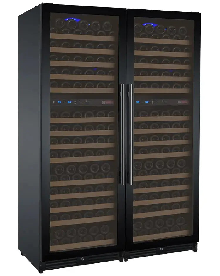 Allavino FlexCount Series 344 Bottle Four Zone Tall Side-by-Side Wine Refrigerators with Black Doors