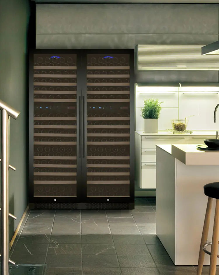 Allavino FlexCount Series 344 Bottle Four Zone Tall Side-by-Side Wine Refrigerators with Black Doors