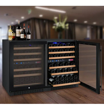 Allavino FlexCount Series 112 Bottle Dual Zone Built-in Side-by-Side Wine Refrigerators with Black Doors