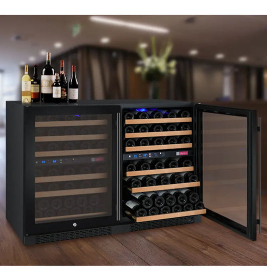Allavino FlexCount Series 112 Bottle Dual Zone Built-in Side-by-Side Wine Refrigerators with Black Doors