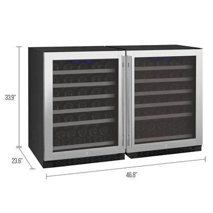 Allavino FlexCount Series 112 Bottle Dual Zone Built-in Side-by-Side Wine Refrigerators with Stainless Steel Doors