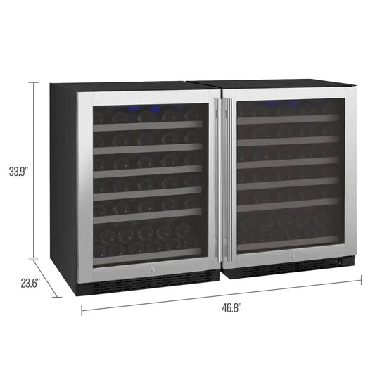 Allavino FlexCount Series 112 Bottle Dual Zone Built-in Side-by-Side Wine Refrigerators with Stainless Steel Doors