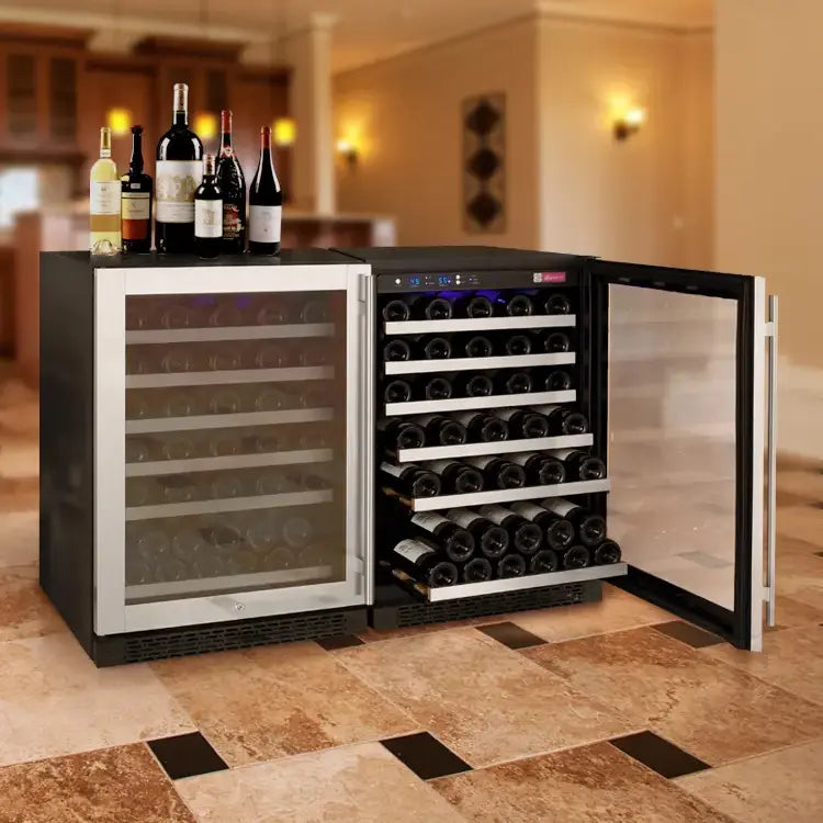 Allavino FlexCount Series 112 Bottle Dual Zone Built-in Side-by-Side Wine Refrigerators with Stainless Steel Doors