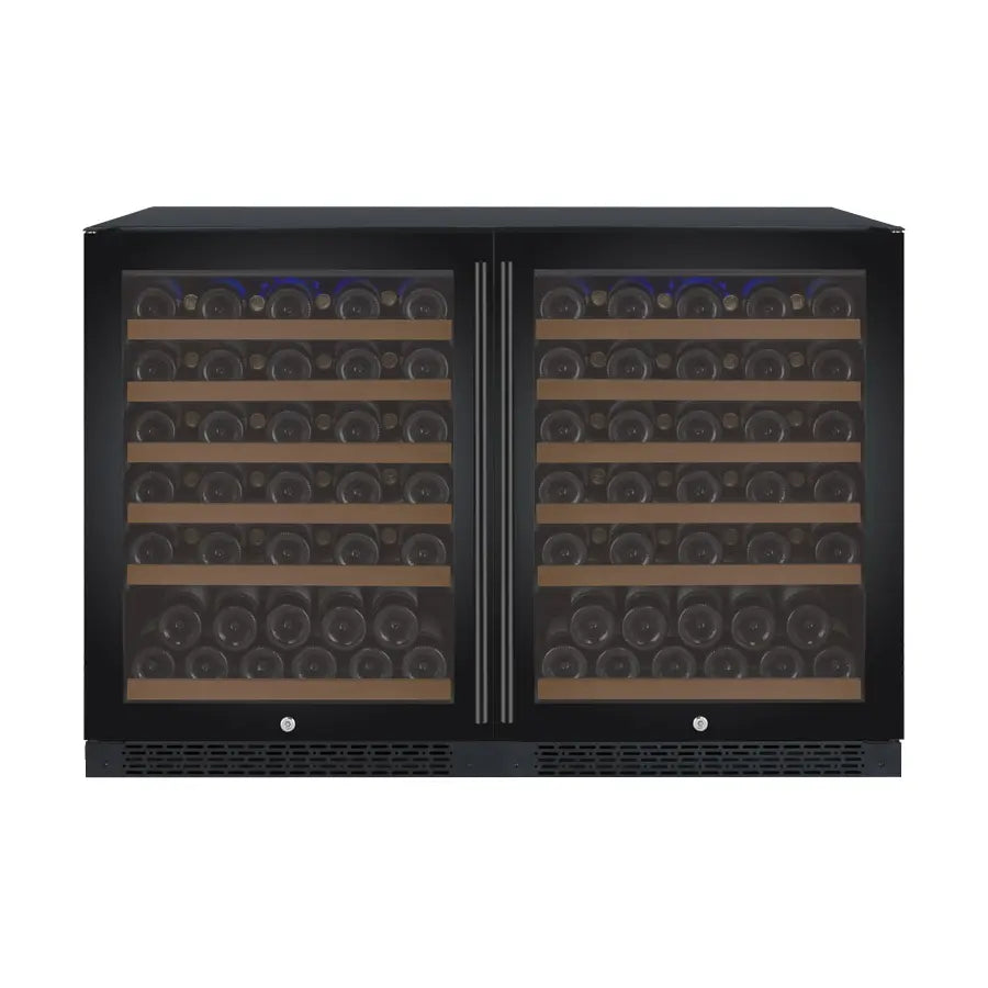 Allavino FlexCount Series 112 Bottle Dual Zone Built-in Side-by-Side Wine Refrigerators with Black Doors
