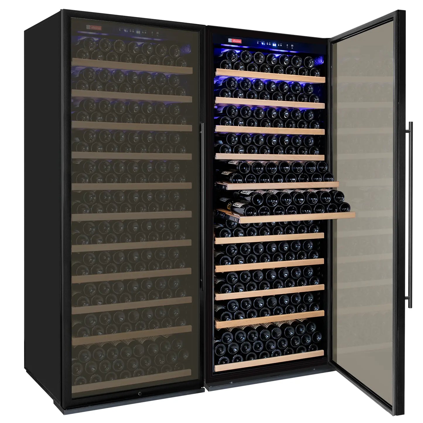 Allavino Vite II 610 Bottle Dual Zone Tall Side-by-Side Wine Refrigerators with Black Frame Glass Doors