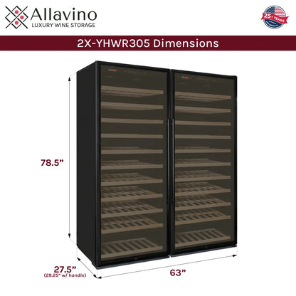 Allavino Vite II 610 Bottle Dual Zone Tall Side-by-Side Wine Refrigerators with Black Frame Glass Doors