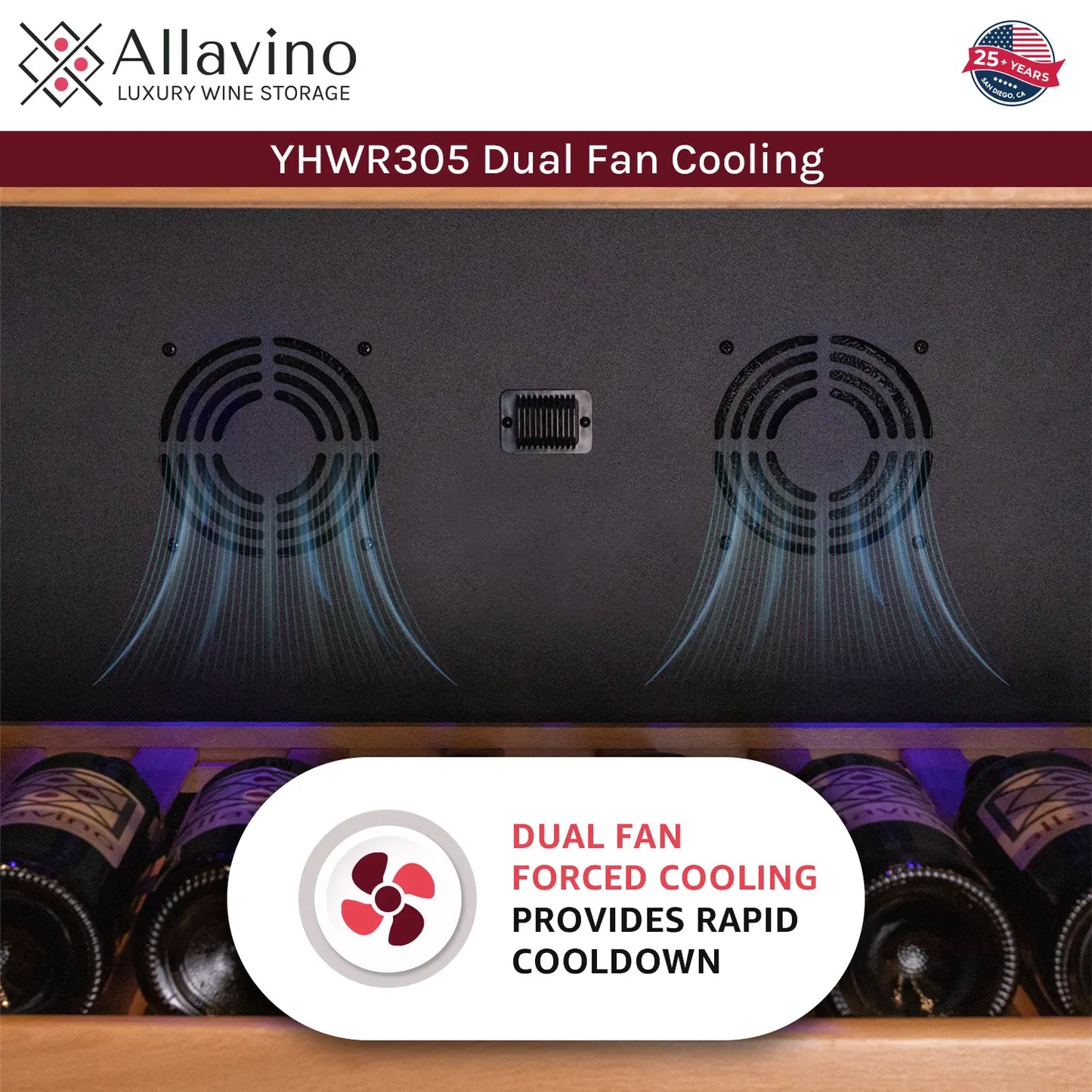 Allavino Vite II 610 Bottle Dual Zone Tall Side-by-Side Wine Refrigerators with Black Frame Glass Doors