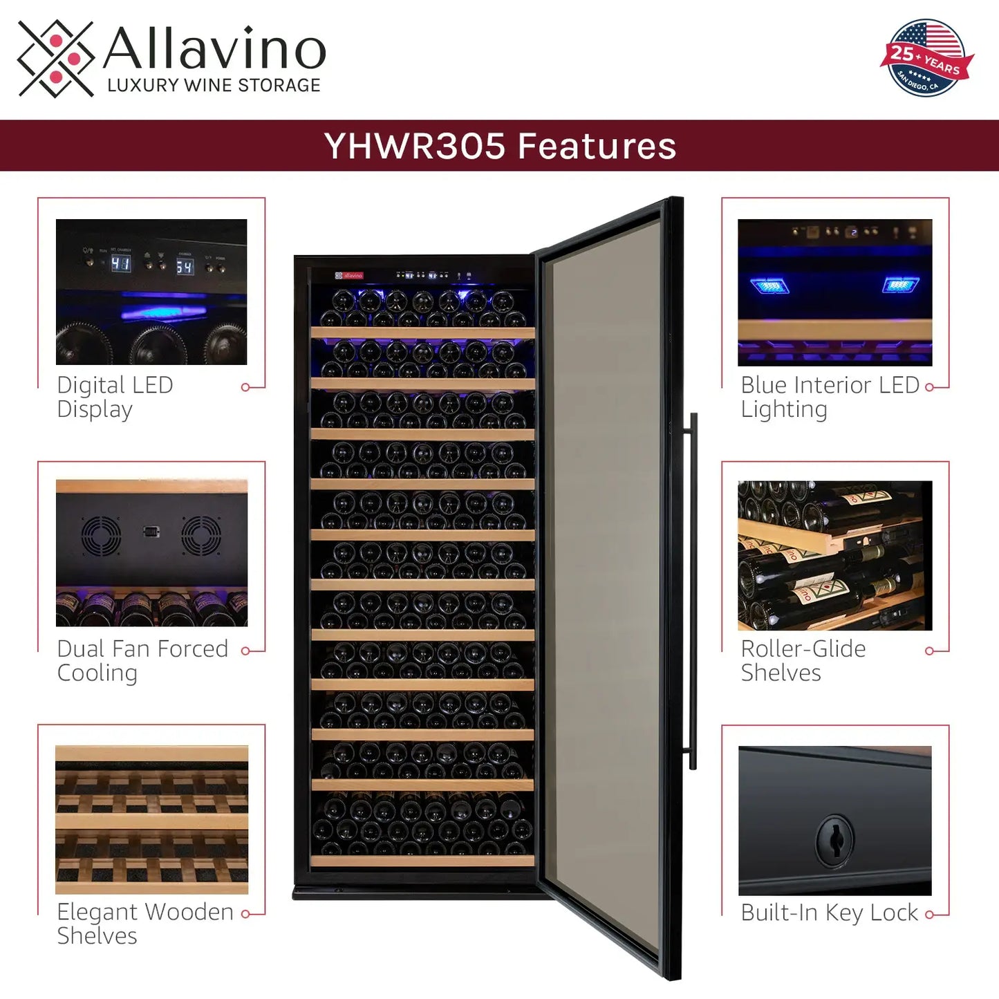 Allavino Vite II 610 Bottle Dual Zone Tall Side-by-Side Wine Refrigerators with Black Frame Glass Doors