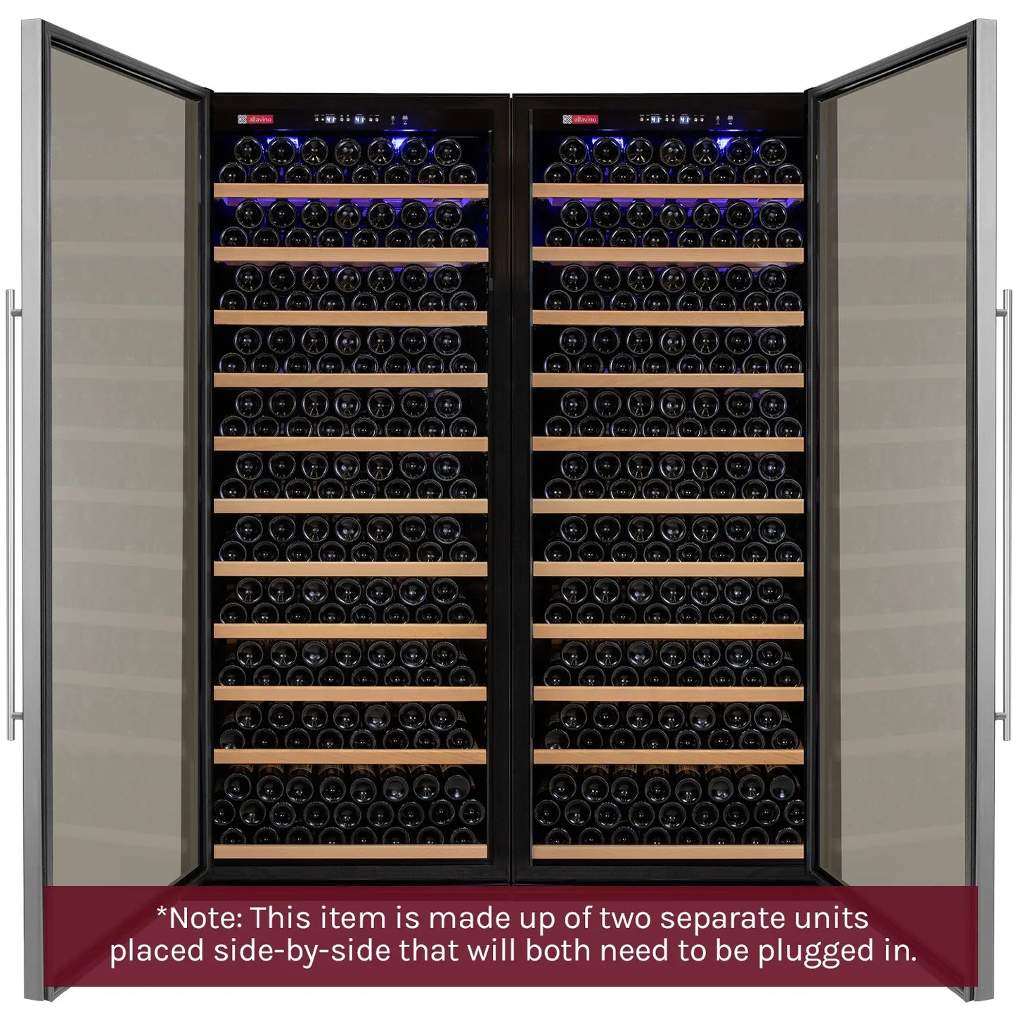 Allavino Vite II 610 Bottle Dual Zone Tall Side-by-Side Wine Refrigerators with Stainless Frame Glass Doors