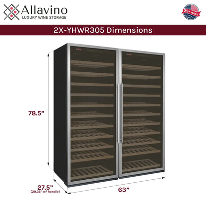 Allavino Vite II 610 Bottle Dual Zone Tall Side-by-Side Wine Refrigerators with Stainless Frame Glass Doors