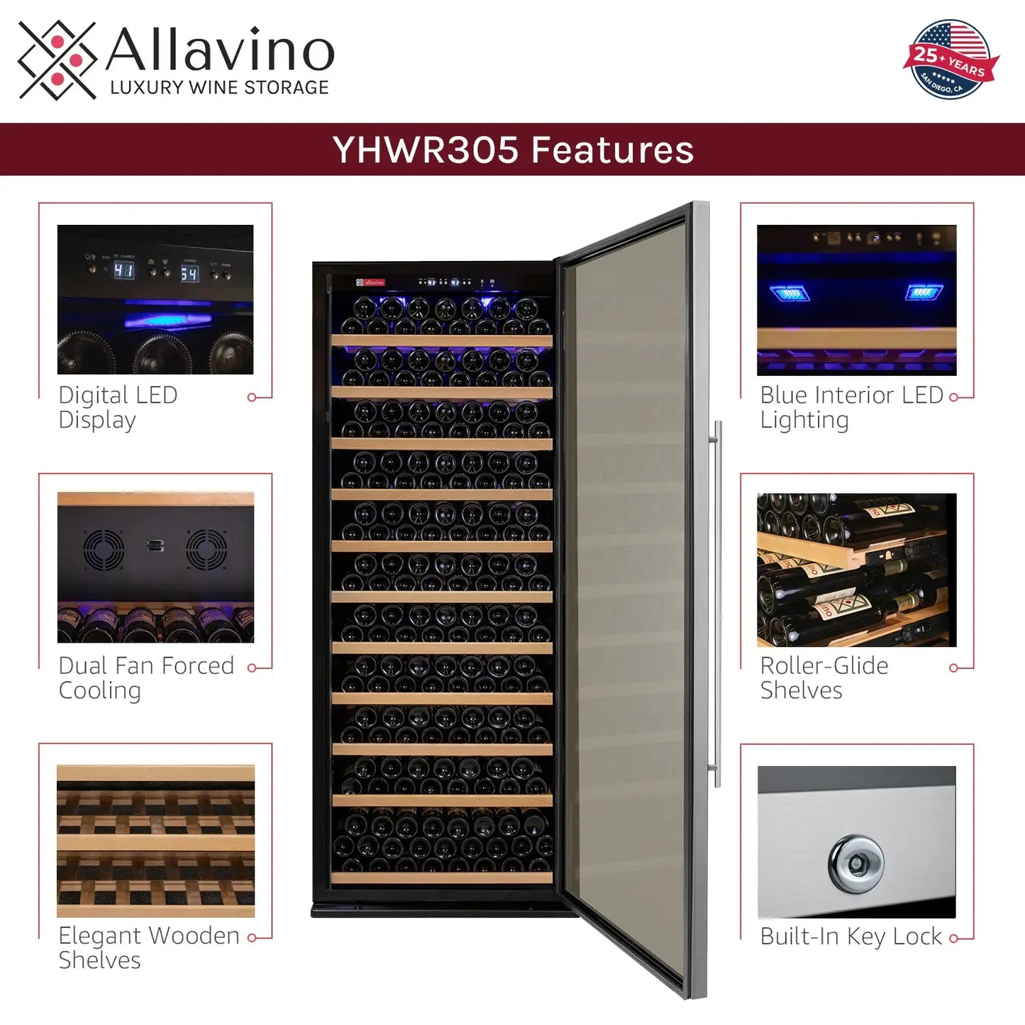 Allavino Vite II 610 Bottle Dual Zone Tall Side-by-Side Wine Refrigerators with Stainless Frame Glass Doors