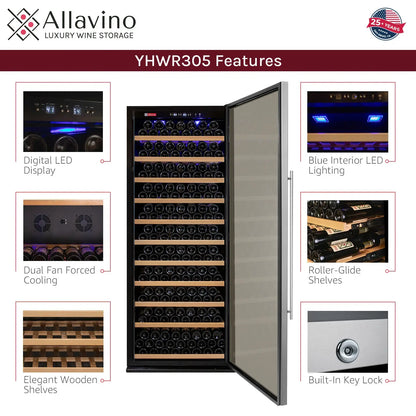 Allavino Vite II 610 Bottle Dual Zone Tall Side-by-Side Wine Refrigerators with Stainless Frame Glass Doors