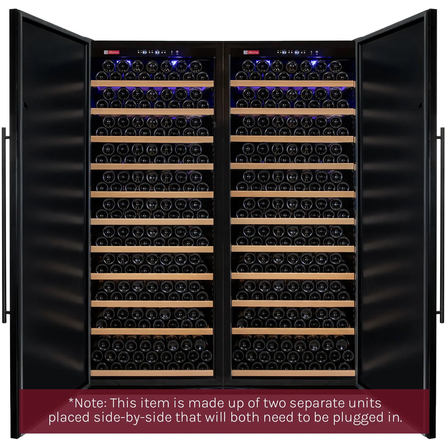 Allavino Vite II 610 Bottle Dual Zone Tall Side-by-Side Wine Refrigerators with Black Solid Doors