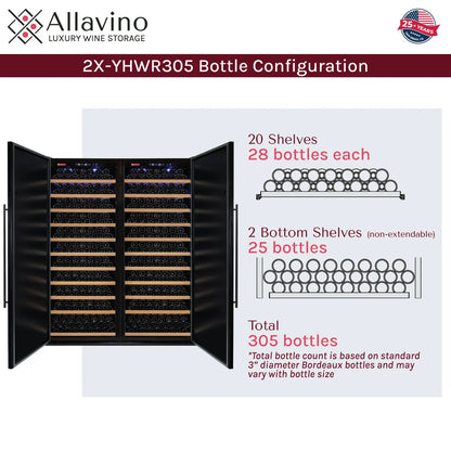 Allavino Vite Series 610 Bottle Dual Zone Freestanding Large Capacity Side-by-Side Wine Refrigerator with Solid Black Doors
