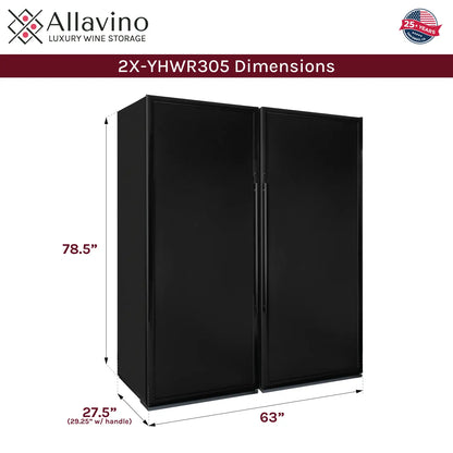 Allavino Vite II 610 Bottle Dual Zone Tall Side-by-Side Wine Refrigerators with Black Solid Doors
