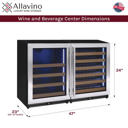Allavino Reserva Series 47" Wide Side-by-Side Wine Refrigerator and Beverage Center with Stainless Steel Doors