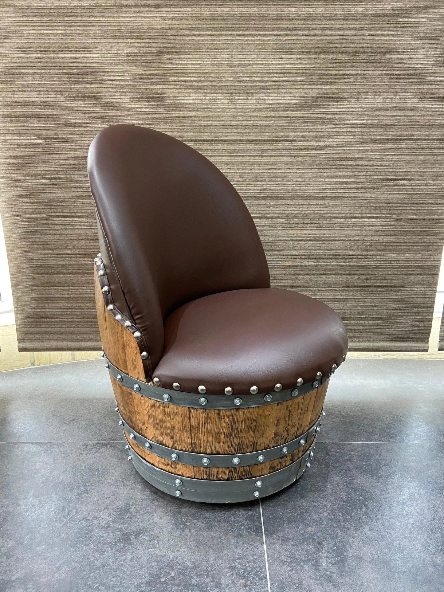 Whiskey & Wine Barrel Steel-Leg Table Set — 3 Chairs, Modern Build