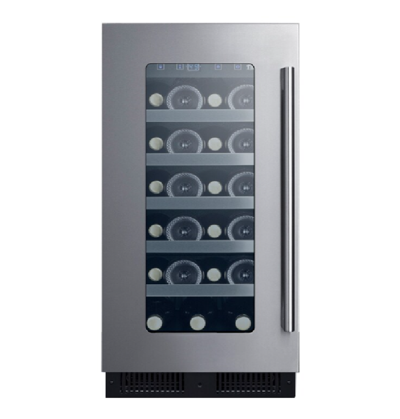 Summit Appliance 15 inch Undercounter Wine Cooler with Wood Racks, Single Temperature Zone & 23-Bottle Capacity - Stainless Steel