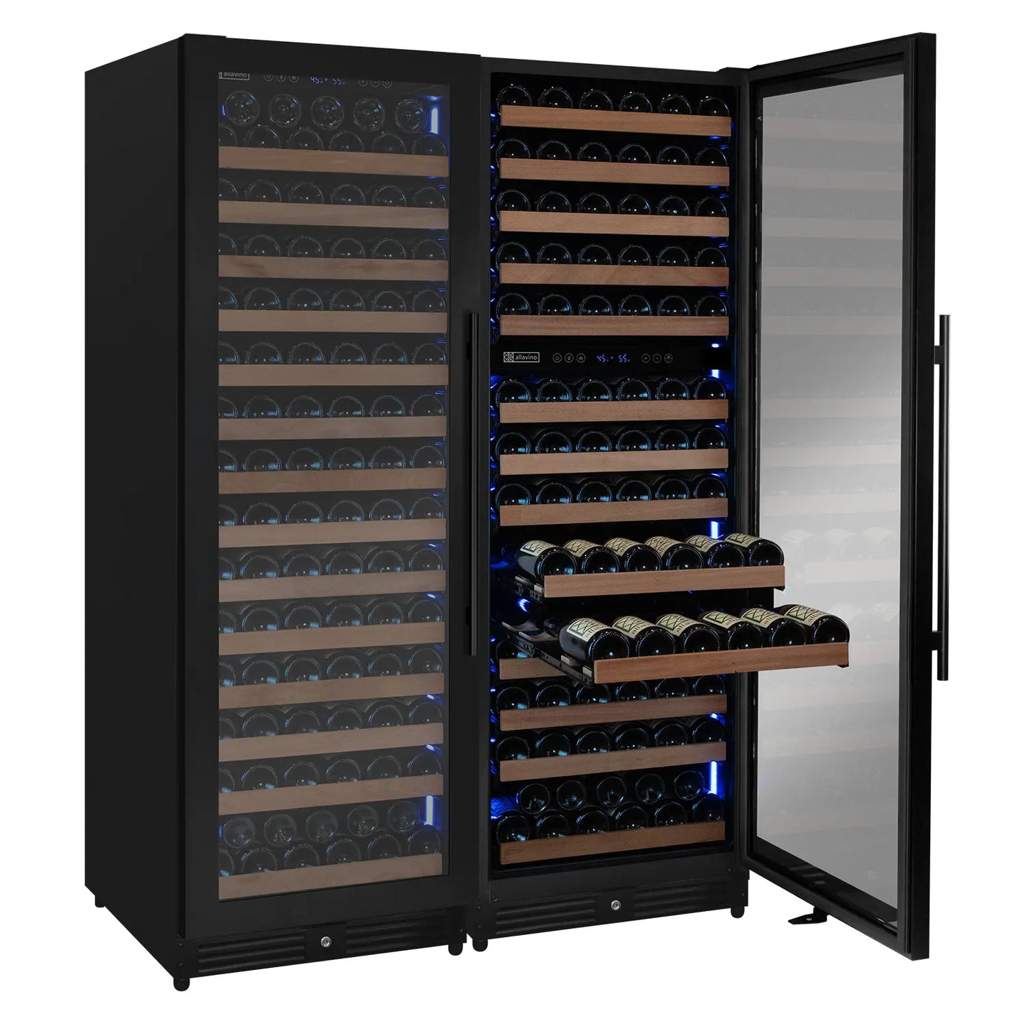 Allavino Reserva Series 317 Bottle Three Zone Tall Side-by-Side Wine Refrigerators with Black Metal Doors