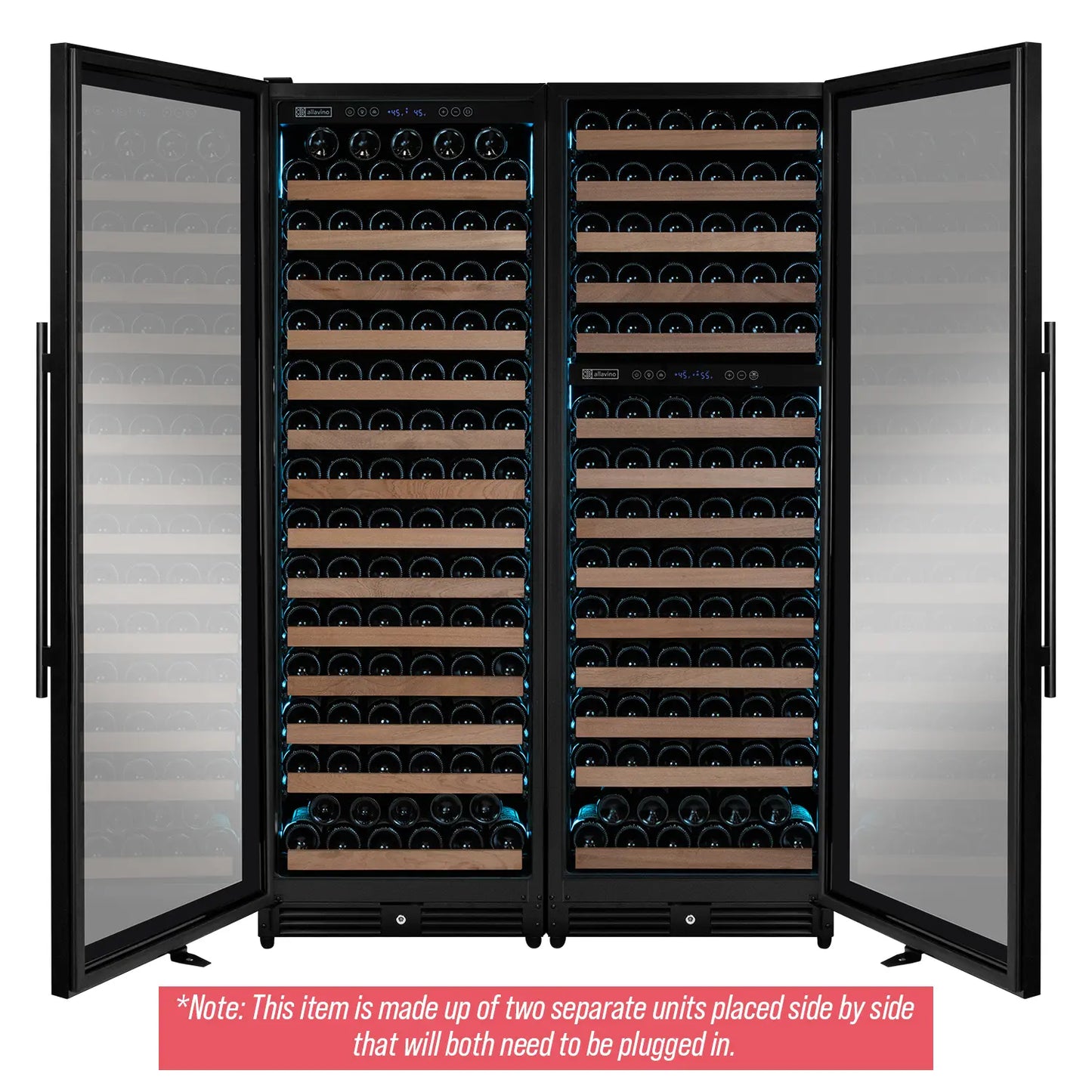 Allavino Reserva Series 317 Bottle Three Zone Tall Side-by-Side Wine Refrigerators with Black Metal Doors