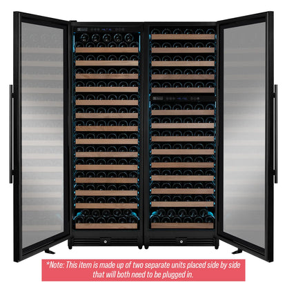 Allavino Reserva Series 317 Bottle Three Zone Tall Side-by-Side Wine Refrigerators with Black Metal Doors