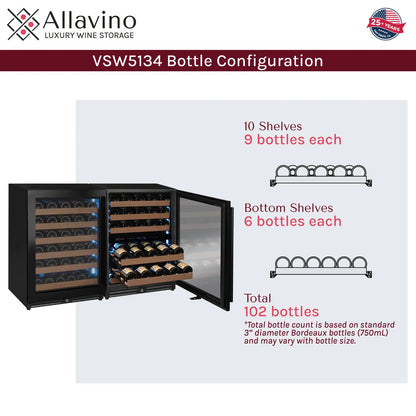 Allavino Reserva Series 30 Bottle/88 Can Dual Zone Side-by-Side Wine Refrigerator/Beverage Center with Stainless Steel Doors