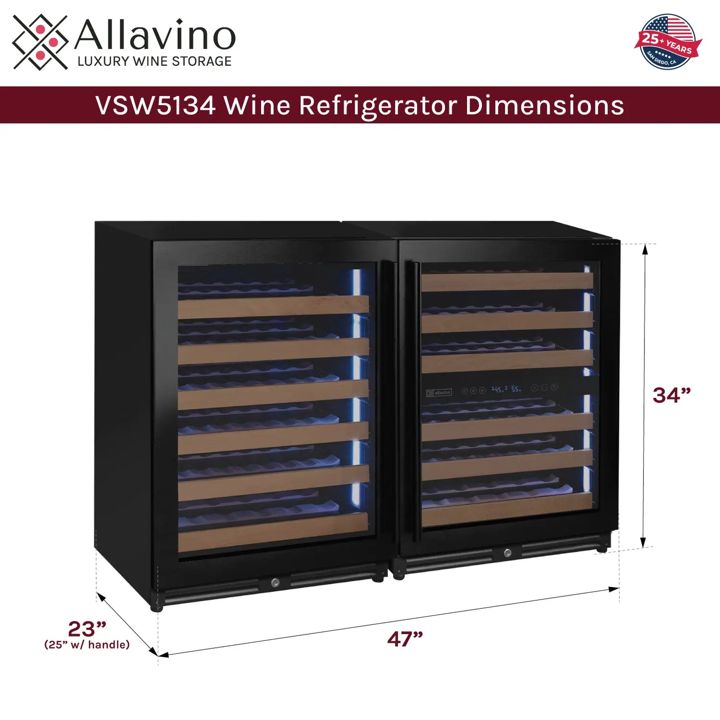 Allavino Reserva Series 30 Bottle/88 Can Dual Zone Side-by-Side Wine Refrigerator/Beverage Center with Stainless Steel Doors