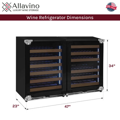 Allavino Reserva Series 112 Bottle Three Zone Undercounter Wine Refrigerator with Panel Ready Doors - Side-by-Side