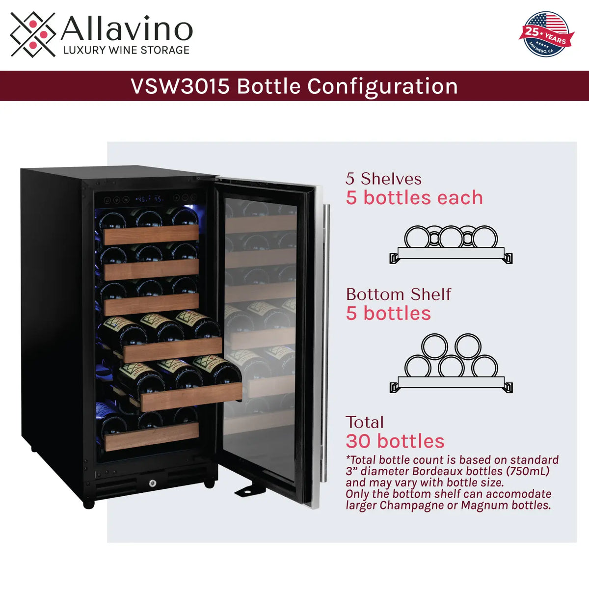 Allavino Reserva Series 112 Bottle Three Zone Undercounter Wine Refrigerator with Black Doors - Side-by-Side