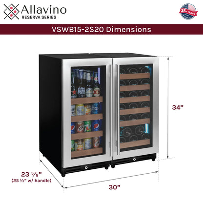Allavino Reserva Series 112 Bottle Three Zone Undercounter Wine Refrigerator with Black Doors - Side-by-Side