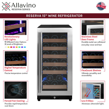 Allavino Reserva Series 112 Bottle Three Zone Undercounter Wine Refrigerator with Black Doors - Side-by-Side