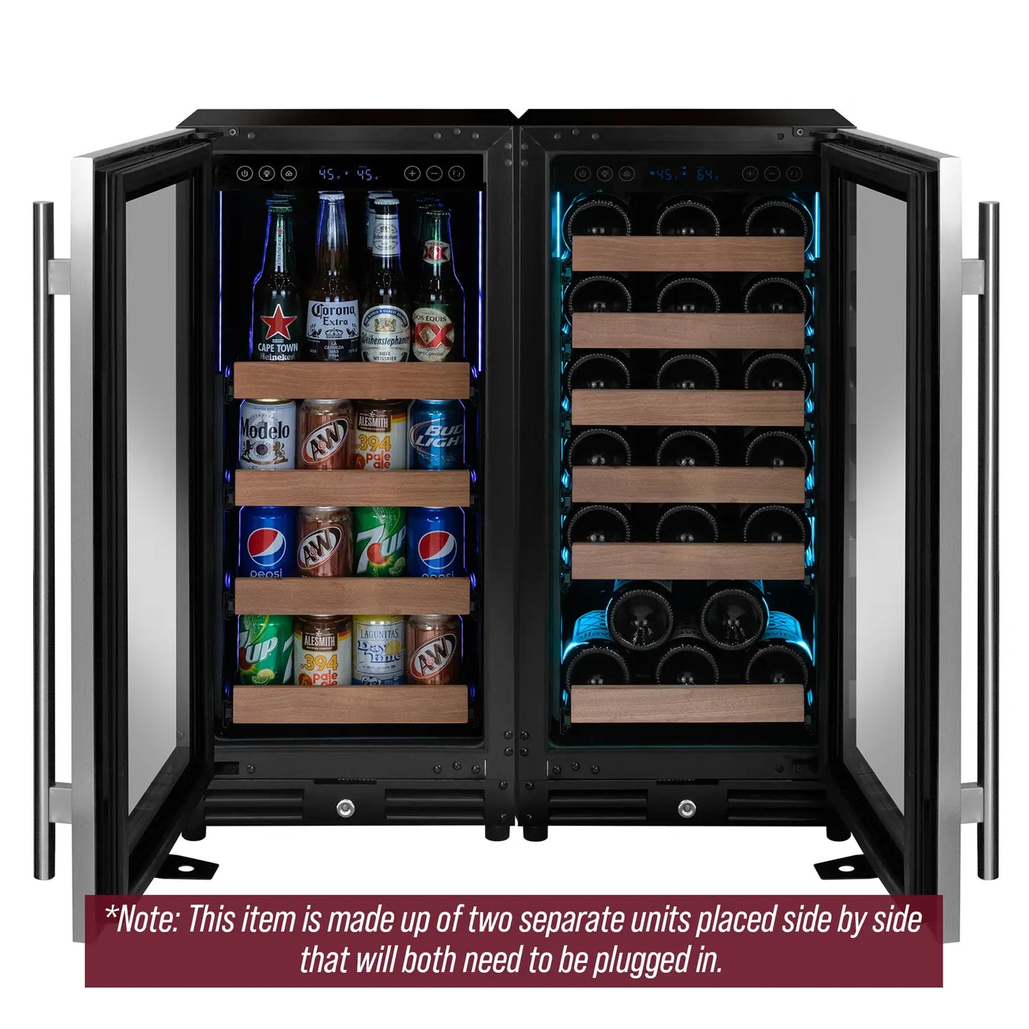 Allavino Reserva Series 112 Bottle Three Zone Undercounter Wine Refrigerator with Black Doors - Side-by-Side