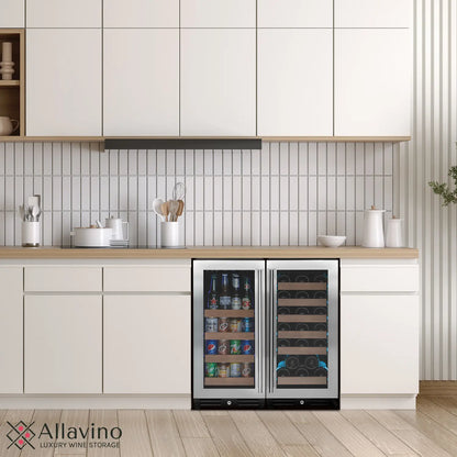 Allavino Reserva Series 112 Bottle Three Zone Undercounter Wine Refrigerator with Black Doors - Side-by-Side