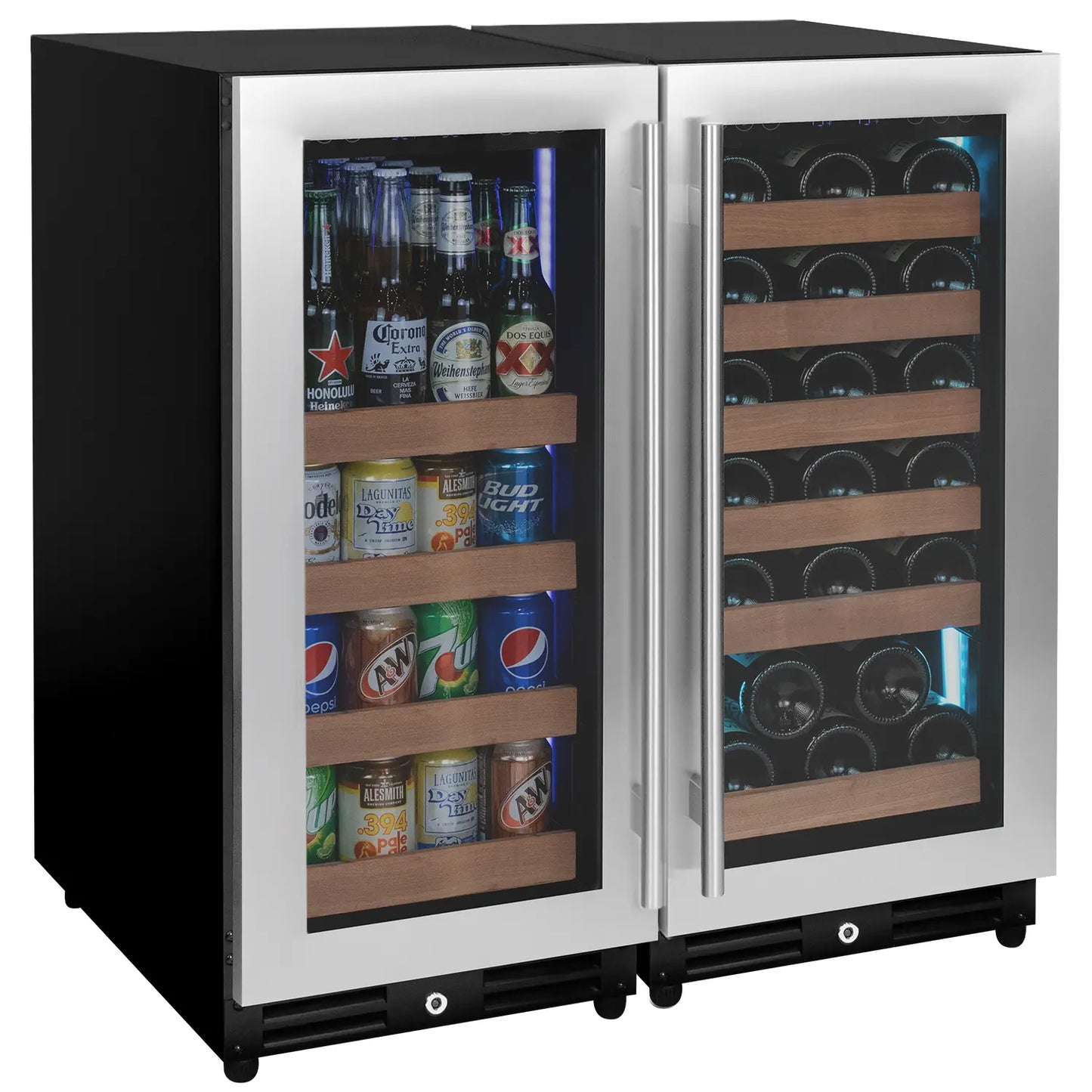 Allavino Reserva Series 112 Bottle Three Zone Undercounter Wine Refrigerator with Black Doors - Side-by-Side