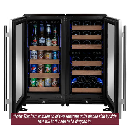 Allavino Reserva Series 30 Bottle/88 Can Three Zone Side-by-Side Wine Refrigerator/Beverage Center with Stainless Steel Doors