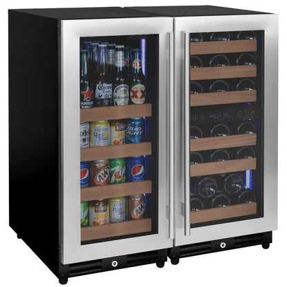 Allavino Reserva Series 30 Bottle/88 Can Three Zone Side-by-Side Wine Refrigerator/Beverage Center with Stainless Steel Doors