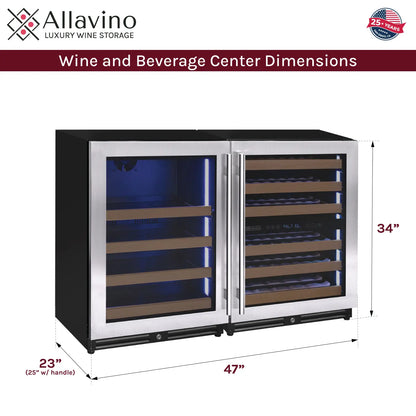 Allavino Reserva 47" Wide Three Zone Side-by-Side Wine Refrigerator/Beverage Center with Stainless Steel Doors