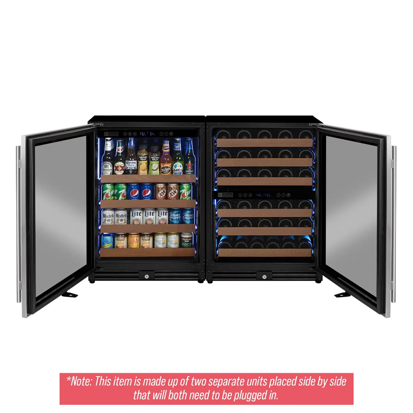 Allavino Reserva 47" Wide Three Zone Side-by-Side Wine Refrigerator/Beverage Center with Stainless Steel Doors