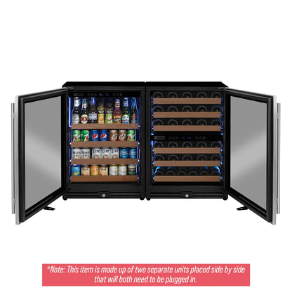 Allavino Reserva 47" Wide Three Zone Side-by-Side Wine Refrigerator/Beverage Center with Stainless Steel Doors