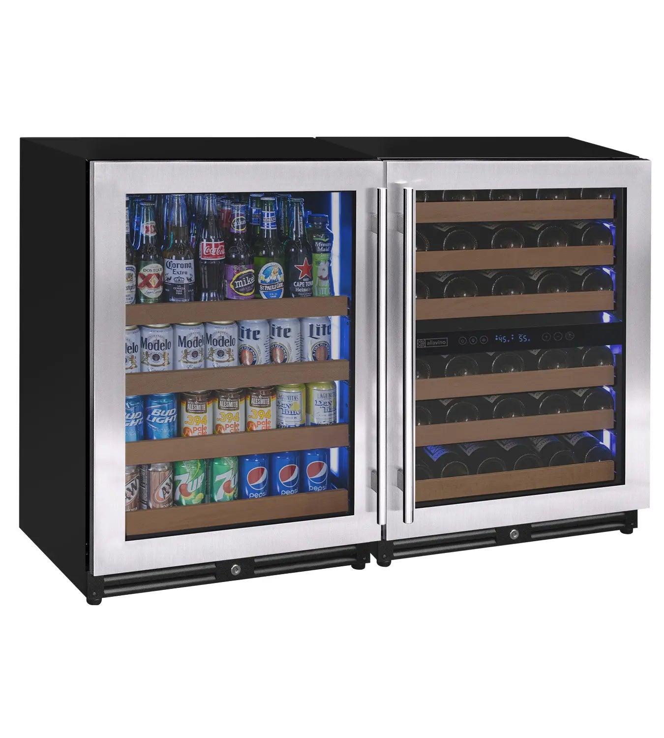 Allavino Reserva 47" Wide Three Zone Side-by-Side Wine Refrigerator/Beverage Center with Stainless Steel Doors