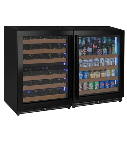 Allavino Reserva Series 102 Bottle Three Zone Built-in Luxury Wine Refrigerator & Beverage Center with Black Metal Doors - Side-by-Side