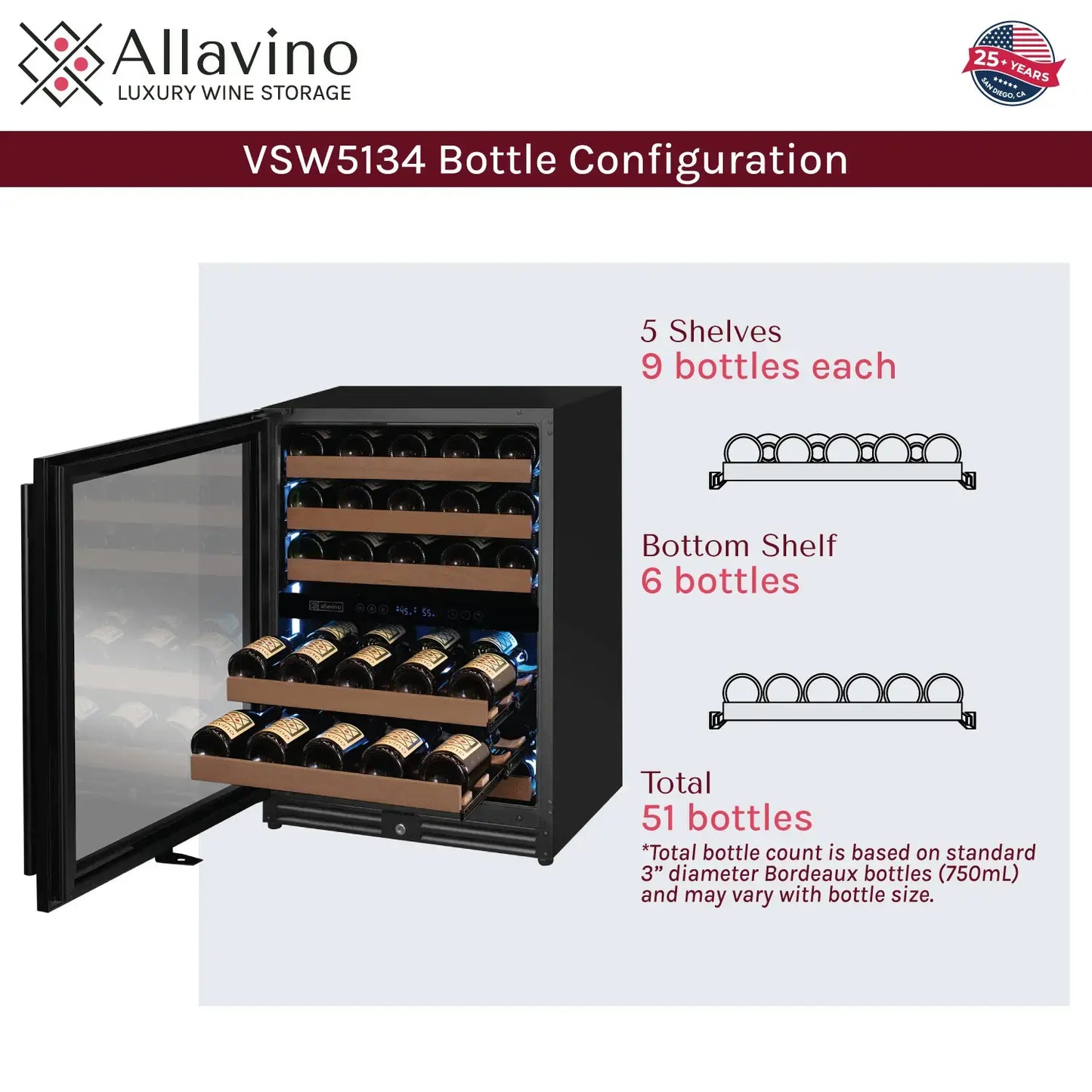 Allavino Reserva Series 102 Bottle Three Zone Built-in Luxury Wine Refrigerator & Beverage Center with Black Metal Doors - Side-by-Side