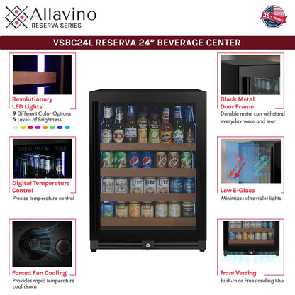 Allavino Reserva Series 102 Bottle Three Zone Built-in Luxury Wine Refrigerator & Beverage Center with Black Metal Doors - Side-by-Side