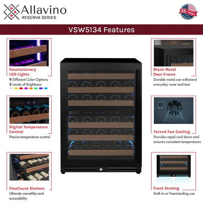 Allavino Reserva Series 102 Bottle Three Zone Built-in Luxury Wine Refrigerator & Beverage Center with Black Metal Doors - Side-by-Side