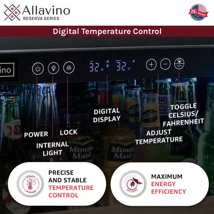 Allavino Reserva Series 102 Bottle Three Zone Built-in Luxury Wine Refrigerator & Beverage Center with Black Metal Doors - Side-by-Side