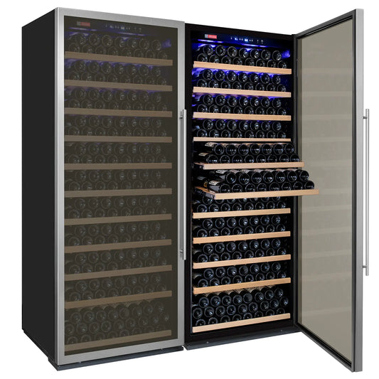Allavino Vite Series 610 Bottle Dual Zone Freestanding Large Capacity Side-by-Side Wine Refrigerator with Solid Black Doors
