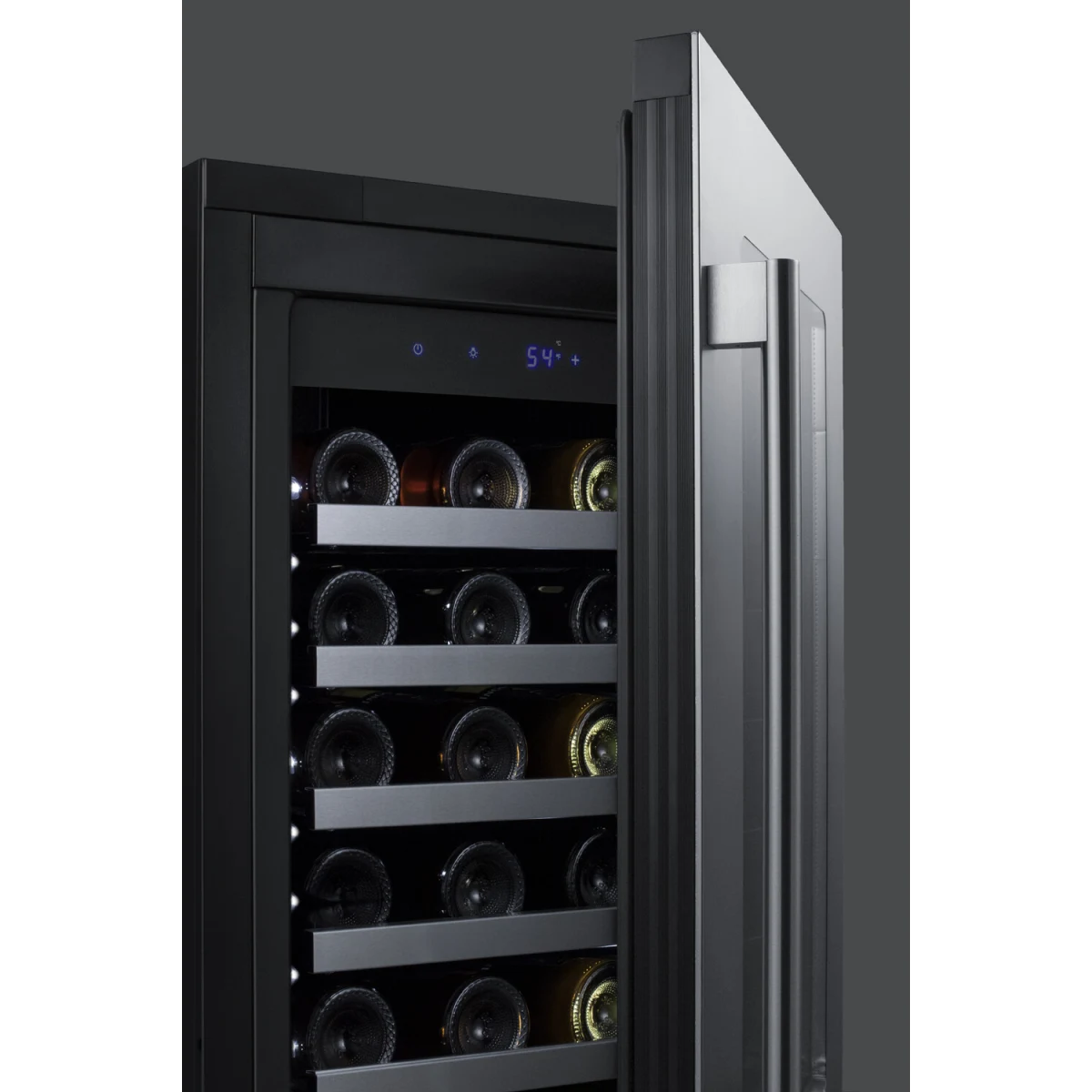 Summit Appliance 18 inch wide Built-in Wine Cellar with Seamless Stainless Steel Trimmed Glass Door