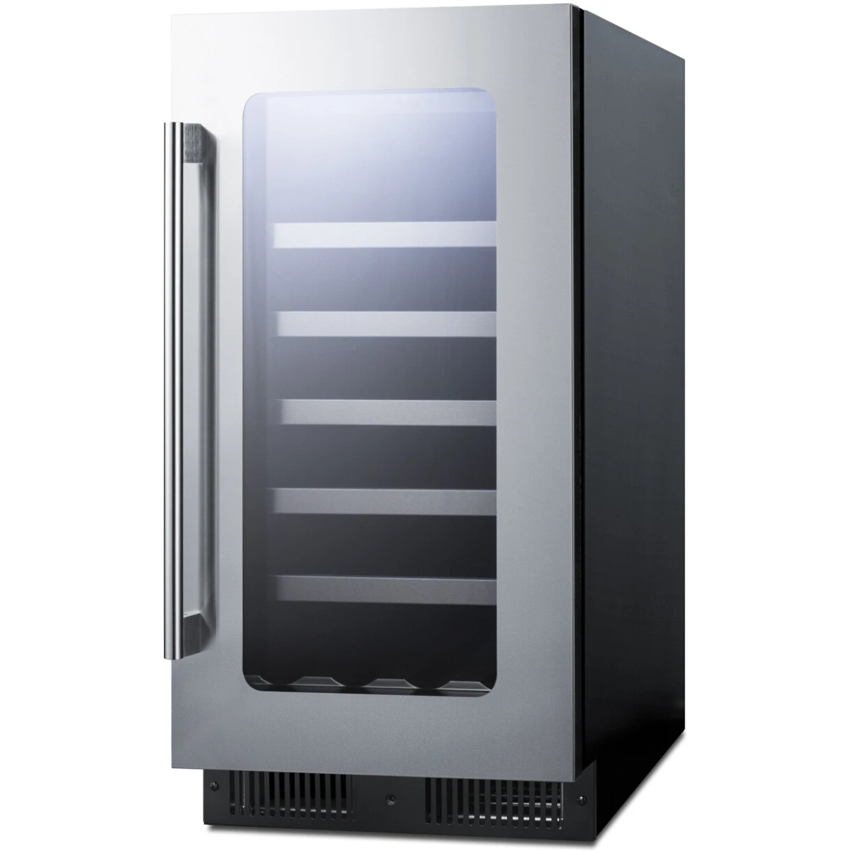 Summit Appliance 18 inch wide Built-in Wine Cellar with Seamless Stainless Steel Trimmed Glass Door