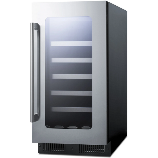 Summit Appliance 18 inch wide Built-in Wine Cellar with Seamless Stainless Steel Trimmed Glass Door
