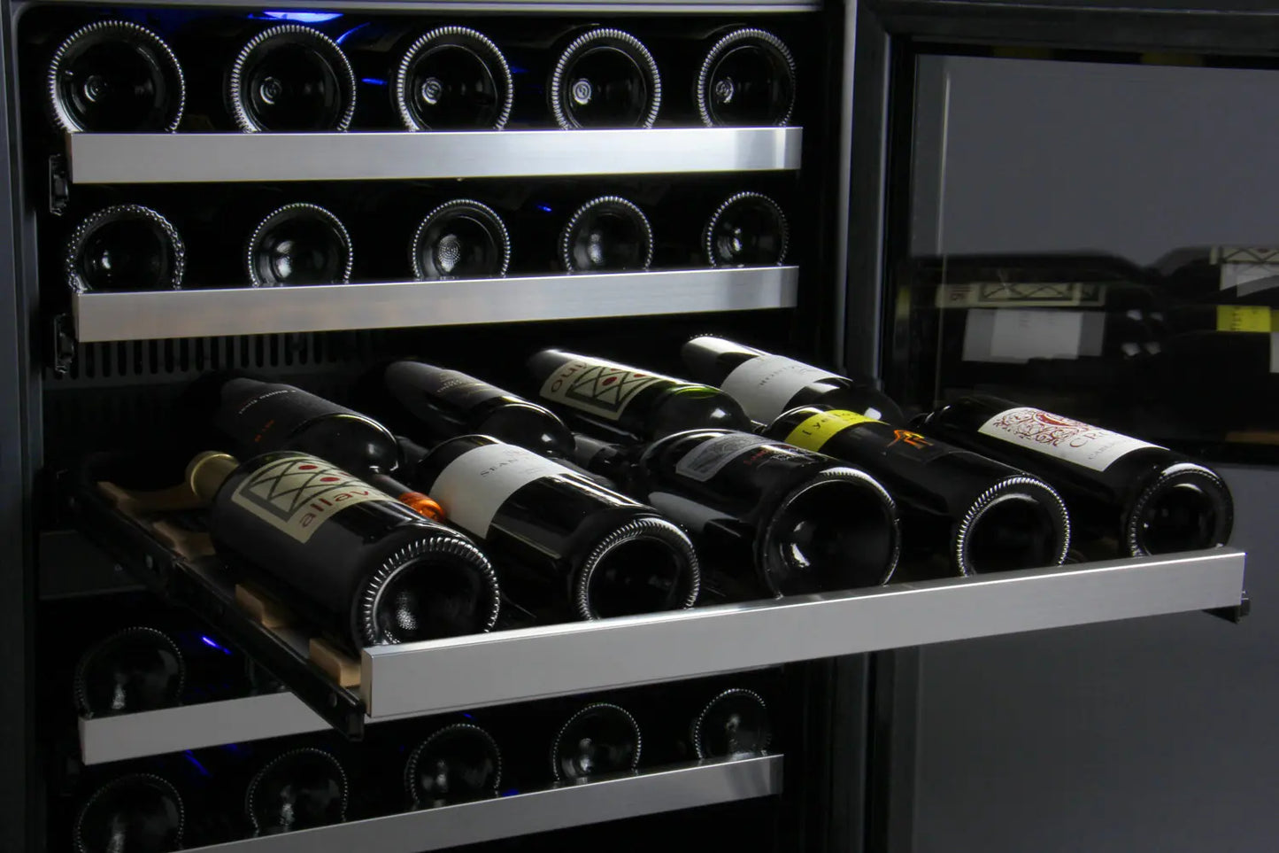 Allavino FlexCount Series 112 Bottle Dual Zone Built-in Side-by-Side Wine Refrigerators with Stainless Steel Doors